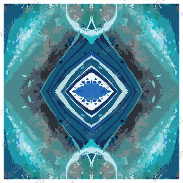 نمط هندسي متماثل بألوان زرقاء وخضراء, يصور تصميمًا مجردًا مشابهًا لعين أو ماسة.