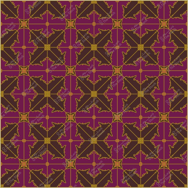 نمط زخرفي عربي متماثل باللونين البني والأصفر على خلفية حمراء.