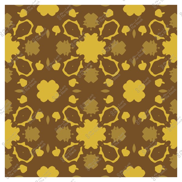نمط زخرفي متكرر بأشكال نباتية باللونين البني والأصفر.
