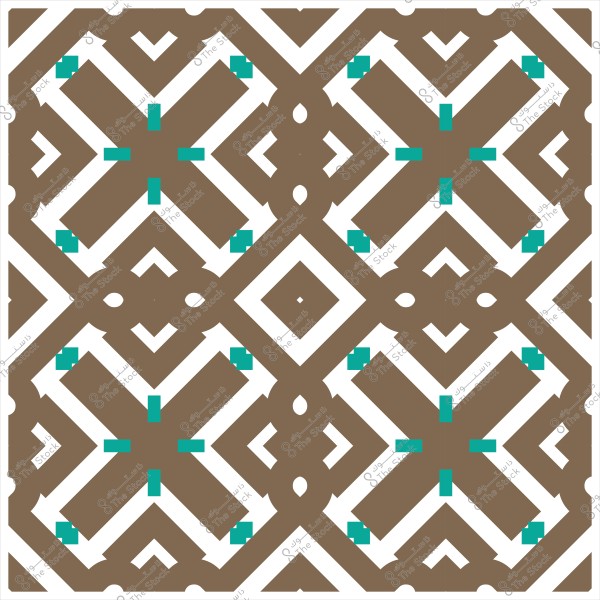 نقش مزخرف بأشكال هندسية متكررة بألوان البني والأزرق الفاتح.