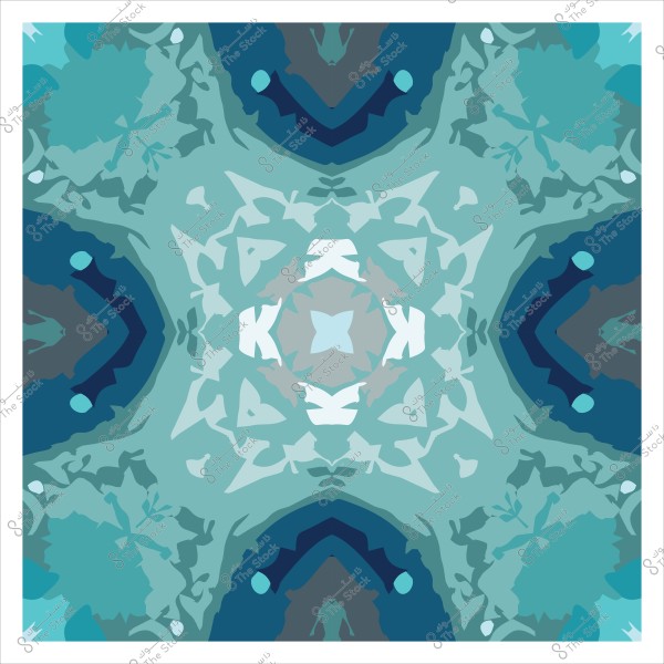 تصميم رقمي ذو نمط هندسي متماثل بألوان زرقاء وتركواز متنوعة.