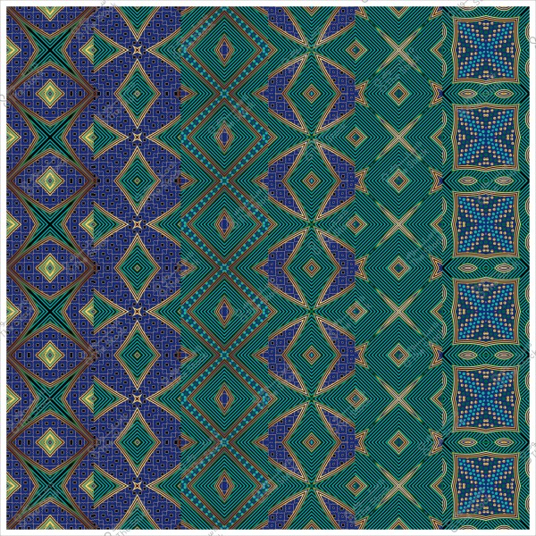 نمط هندسي ملون يحتوي على أشكال ماسية ومربعة متداخلة بلوني الأزرق والأخضر.