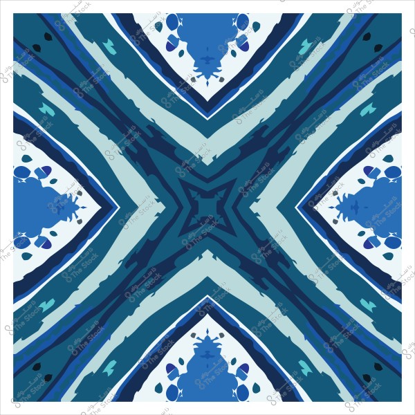 Symmetrical geometric pattern in various shades of blue resembling traditional designs.
