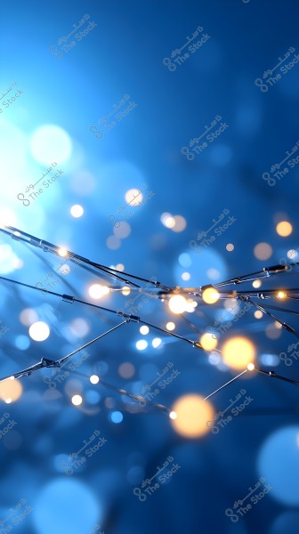 An image showing a network-like structure with small glowing lights, in golden and silver hues, set against a blurred blue background. The intersecting lines and shadows create an artistic touch and scattered light effects.