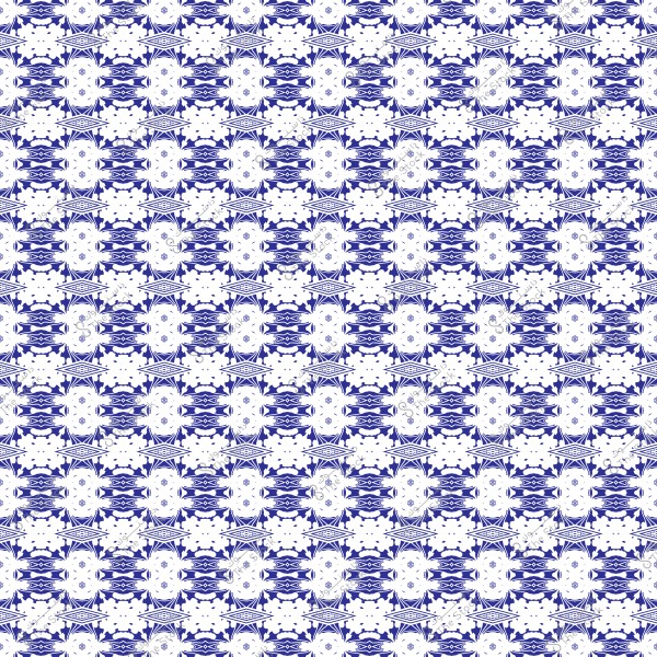 صورة تحتوي على نمط متكرر بأشكال بيضاء وزرقاء داكنة. التصميم يبدو وكأنه مستوحى من الزخرفة التقليدية أو الهندسية, حيث يحتوي على عناصر متماثلة ومتشابهة موزعة بشكل متساوٍ على مساحة الصورة.