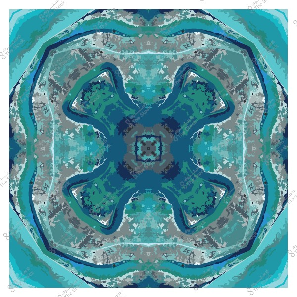 تصميم هندسي متماثل بألوان زرقاء وخضراء, يشبه نمط الألوان المائية أو تكوين الأزهار.