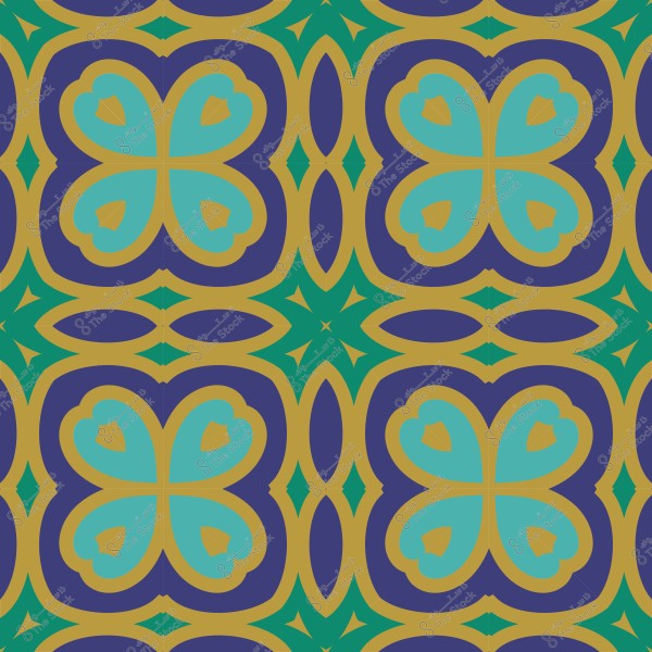 نمط زخرفي هندسي ملون بأشكال متكررة بلونين أزرق وأخضر على خلفية رمادية.