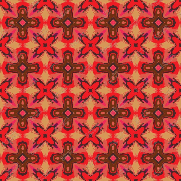 نمط زخرفي هندسي بألوان حمراء وبنية برتقالية متكررة بشكل متقاطع على خلفية فاتحة.