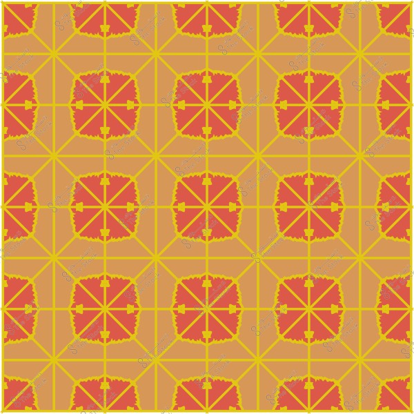 Symmetrical geometric pattern consisting of red and orange squares within a yellow frame.