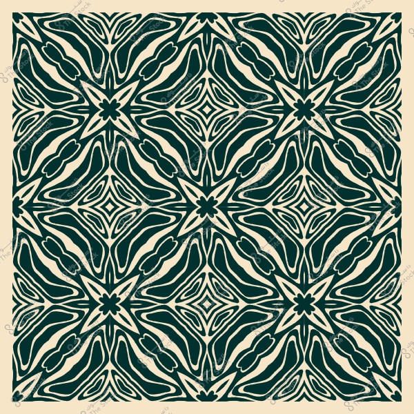 نمط زخرفي هندسي أو زخرفة نباتية متماثلة بالألوان الخضراء والبيج.