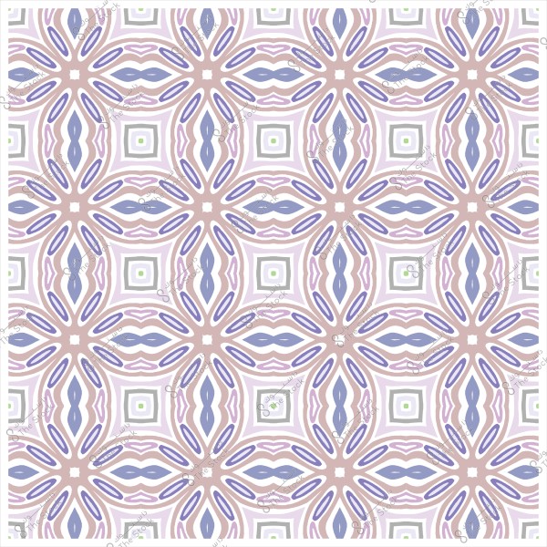 A geometric pattern with decorative shapes in repeated purple, light blue, and white lines.