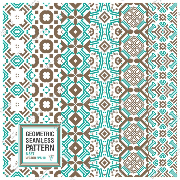 أنماط هندسية مزخرفة ومتنوعة بألوان بنية وتركوازية.