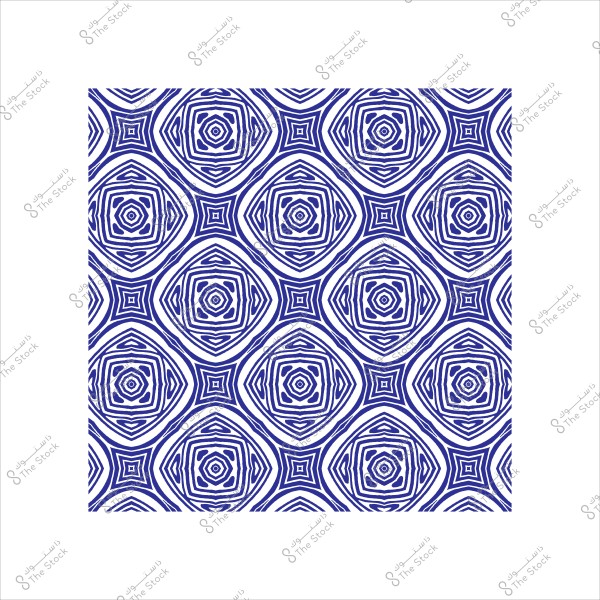 Symmetrical geometric pattern in white and blue consisting of overlapping circular and square shapes.