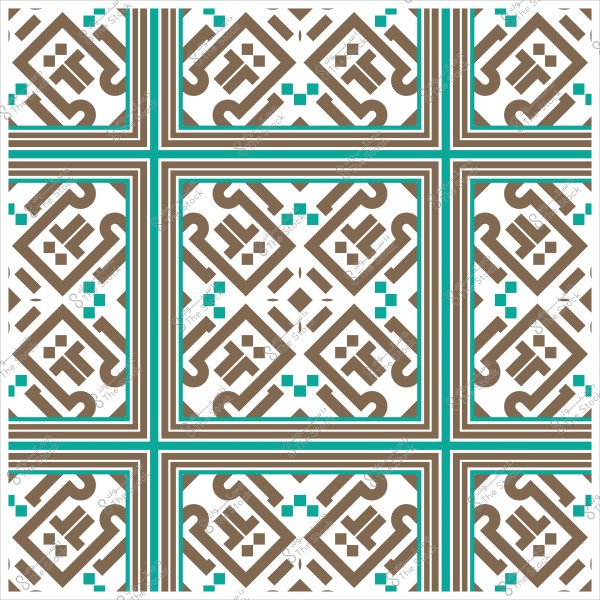 نمط هندسي إسلامي متماثل بألوان بني وأخضر في تصميم متكرر.