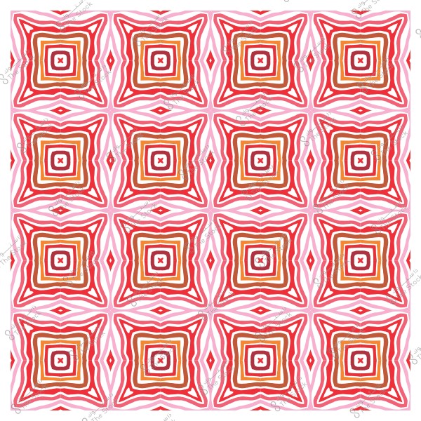نمط هندسي مكرر بألوان حمراء وبرتقالية وزهرية بأشكال مربعة متداخلة.