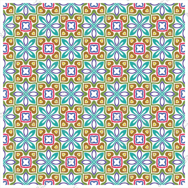 Geometric pattern with interlocking multicolored shapes.