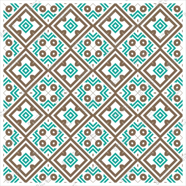 نمط هندسي يتألف من أشكال مربعة باللونين البني والأزرق الفيروزي على خلفية بيضاء.
