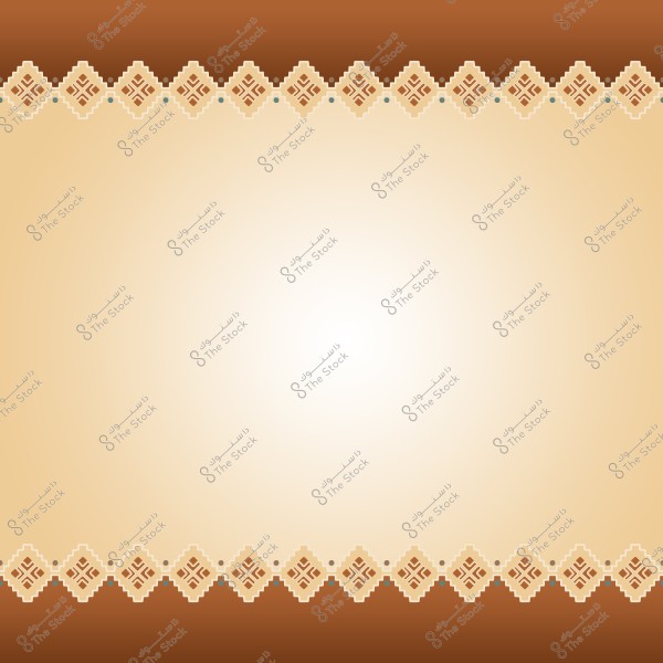 Brown background with geometric patterns inspired by Arab heritage on the edges. The design features repeated geometric motifs in light and dark brown, giving it a traditional and elegant look.