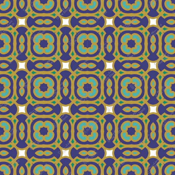 نمط هندسي مزخرف بألوان زرقاء وخضراء وزيتونية داكنة وأشكال متكررة.