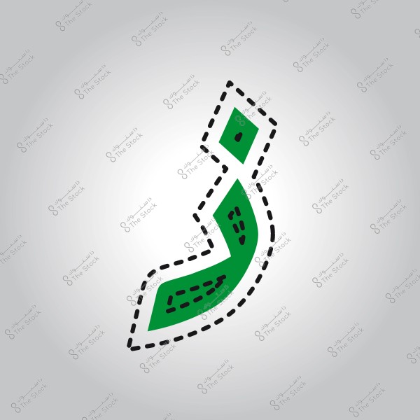 Image showing the Arabic letter "N" in green with dotted lines around it.