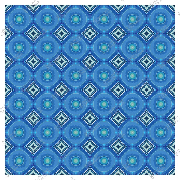 نمط هندسي مكون من دوائر زرقاء مع أشكال ماسية في تصميم متكرر.