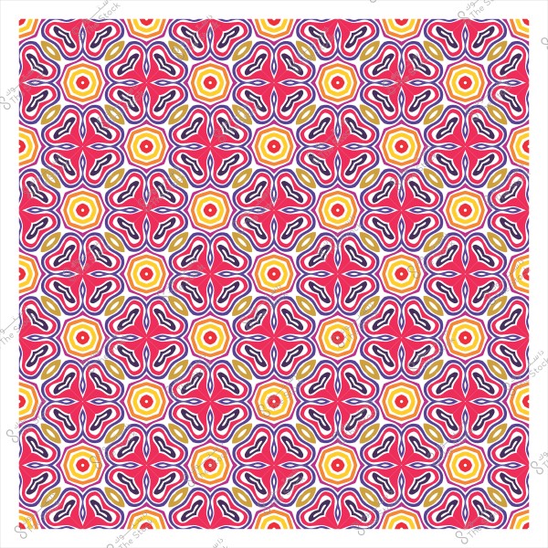 A geometric repeating pattern with multiple colors, including red, yellow, and purple, resembling traditional tile design.