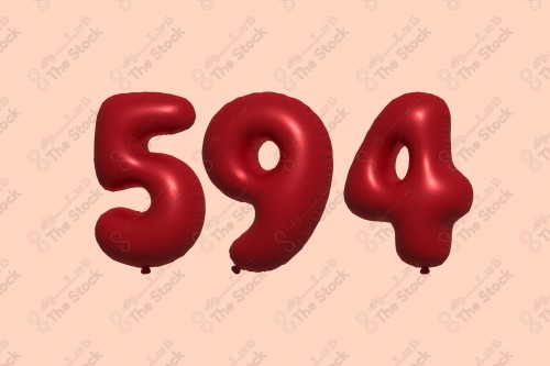 Vector Number 594 Red 3D Helium Balloons, Party Decorations, Anniversary Celebration, Birthday Greetings.