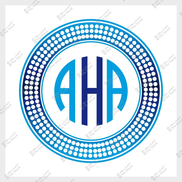 شعار دائري باللونين الأزرق والأبيض يحتوي على الحروف \"AHA\" باللون الأزرق.