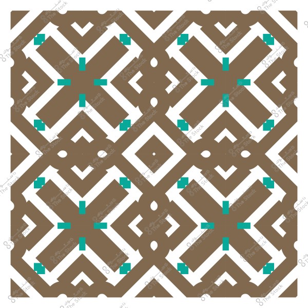 نمط هندسي إسلامي بتصميم متماثل بألوان البني والأزرق الفيروزي.