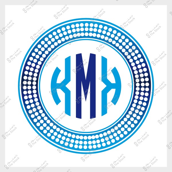 شعار دائري بالأزرق الداكن والفاتح مع تصميم هندسي يحتوي على حروف "H" و"M".