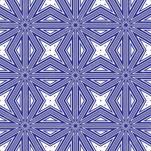 نمط هندسي متماثل يتكون من خطوط زرقاء وبيضاء تشكل نجوم وخطوط متعددة في ترتيب متكرر. النمط يعطي تأثيرًا بصريًا ثلاثي الأبعاد ويتسم بالدقة والتنظيم.