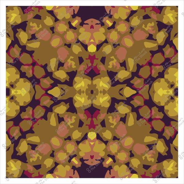 نمط هندسي متماثل بألوان دافئة تشمل الأصفر والبني والبرغندي, يشبه تصميم الفنون التجريدية.