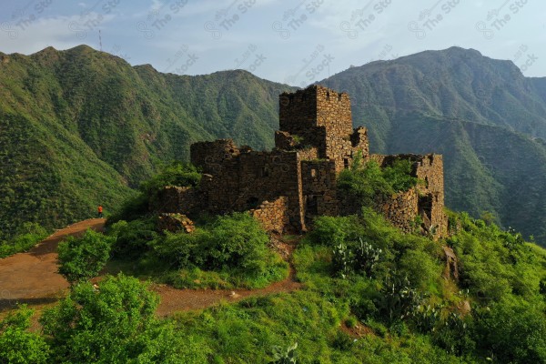 A snapshot of the village of Hasra in the Rijal Al-Ma'a governorate in the Asir region, showing its ancient buildings of stones, the traditional village of Rijal Al-Ma'a in the Asir region