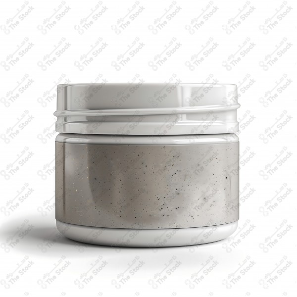 A small, tightly-sealed plastic jar containing a grey cream-like substance. by AI