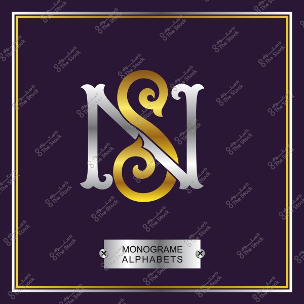 تصميم حرفي "N" و"S" بأسلوب مونوغرام ذهبي وفضي على خلفية داكنة.