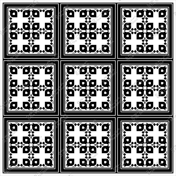 نمط زخرفي أسود وأبيض لتصميمات مربعة مكررة.