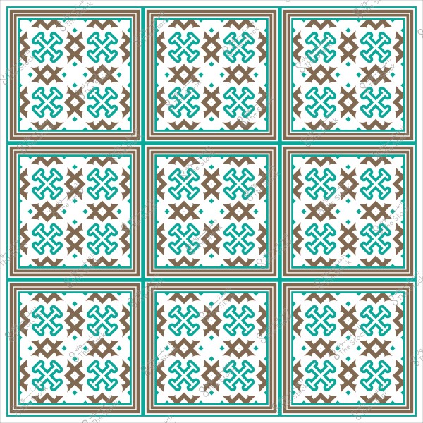 تصميم نمطي مكرر على شكل مربعات بتداخلات هندسية باللون البني والأزرق الفاتح.