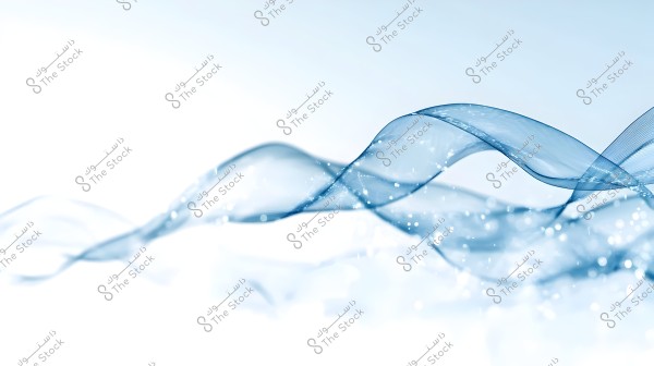 An image depicting a pattern of blue transparent waves or ribbons bending and intertwining against a white background. The ribbons appear illuminated with tiny light dots that highlight their details, creating a sparkling and delicate effect. The design conveys a sense of calm and smooth motion.