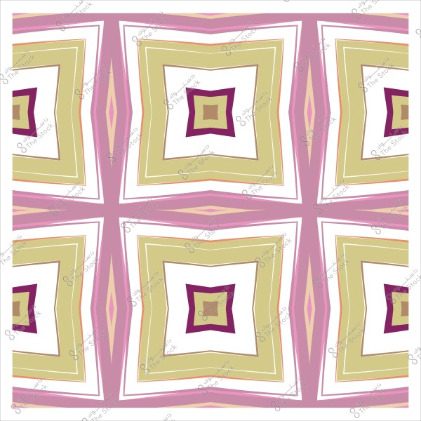 نمط هندسي متماثل بألوان الوردي والزيتوني والبنفسجي في شكل مربعات وتصاميم متداخلة.