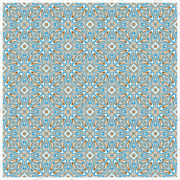 نمط هندسي متماثل بألوان زرقاء وبنية على خلفية بيضاء.