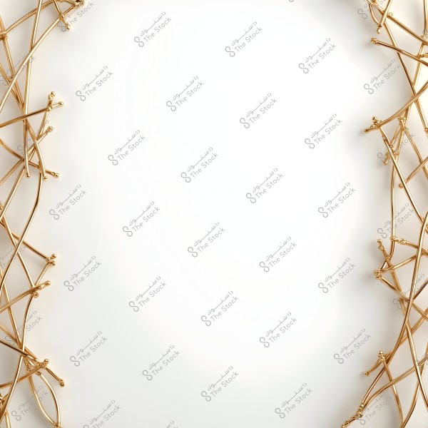 A dynamic design of intertwined golden metallic branches extends along the left and right sides of a white background, creating an artistic and elegant frame in the center of the image.