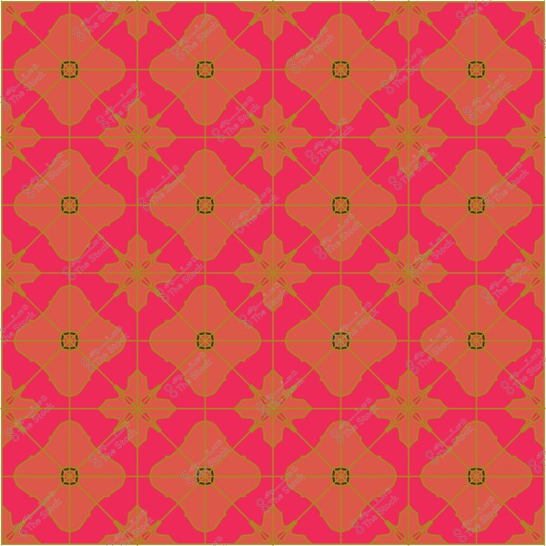 تصميم زخرفة هندسية بألوان برتقالية ووردية مع تكرار نجمات وأشكال متقاطعة.