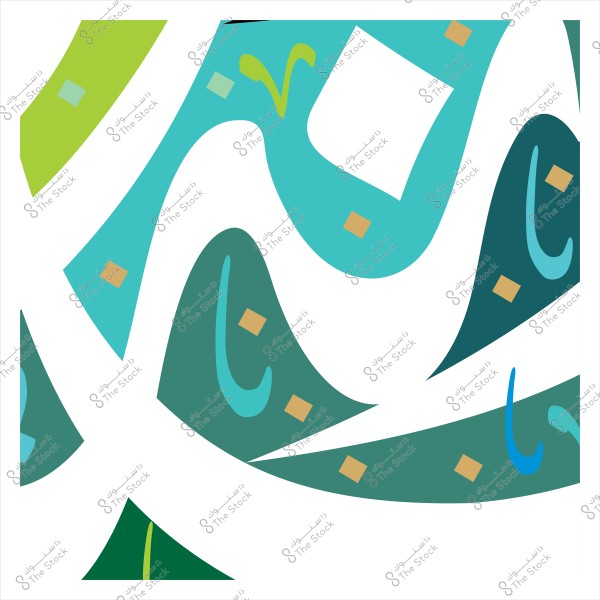 تصميم هندسي بألوان خضراء وأشكال متنوعة تشكل كلمة تجريدية.