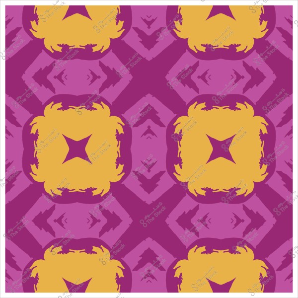 نمط هندسي بألوان أرجوانية وبرتقالية مع تصميم متماثل يشبه الزهور والنجوم.