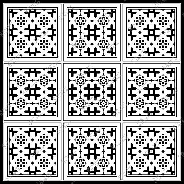 نمط من البلاط بالأبيض والأسود بتصميم هندسي مزخرف.