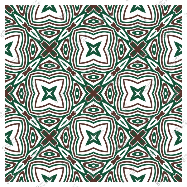 نقش هندسي بألوان خضراء وبنية مع تصميم متماثل يشبه الأزهار والدوائر.