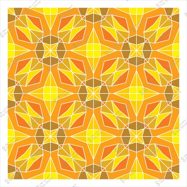 نمط هندسي إسلامي مزخرف باللون البرتقالي والأصفر, يتكون من أشكال هندسية متنوعة ومتداخلة, مع تدرجات لونية تخلق تأثيراً بصرياً جذاباً, يتكرر النمط بشكل متماثل ليغطي المساحة بأكملها.

-