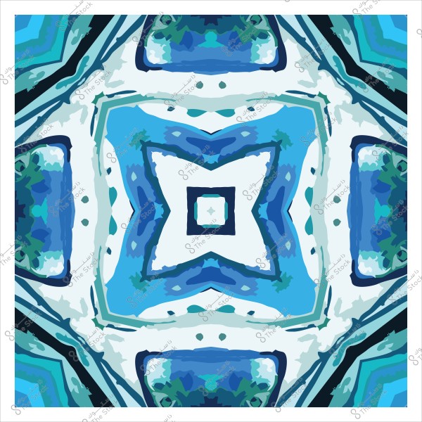 تصميم فني هندسي بألوان زرقاء وخضراء يتشكل في نمط متناظر.