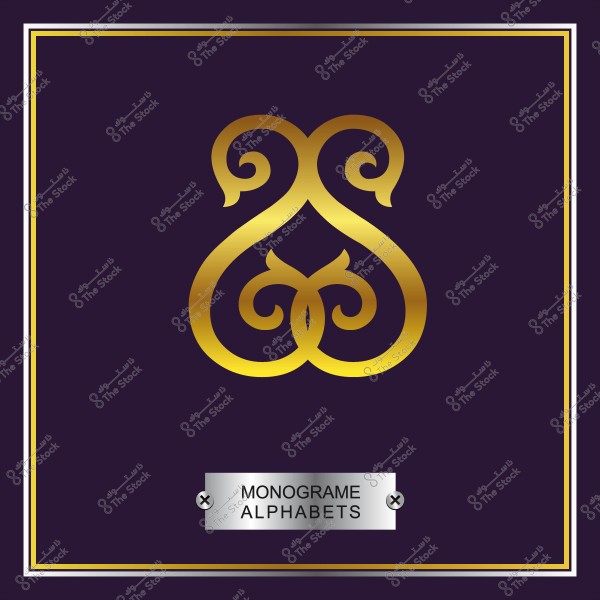 رسم مونوغرام ذهبي مزخرف على خلفية سوداء, مع نص "MONOGRAM ALPHABETS".