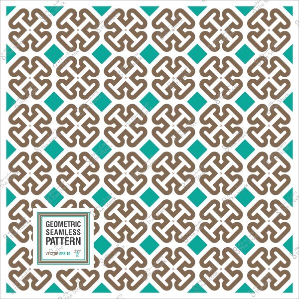 نمط هندسي متكرر باللونين البني والأزرق السماوي على خلفية بيضاء.